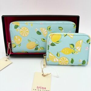 Trina‎ Turk Lemon Print Wallet Set, Zip Around, Card Holder, Gift Box